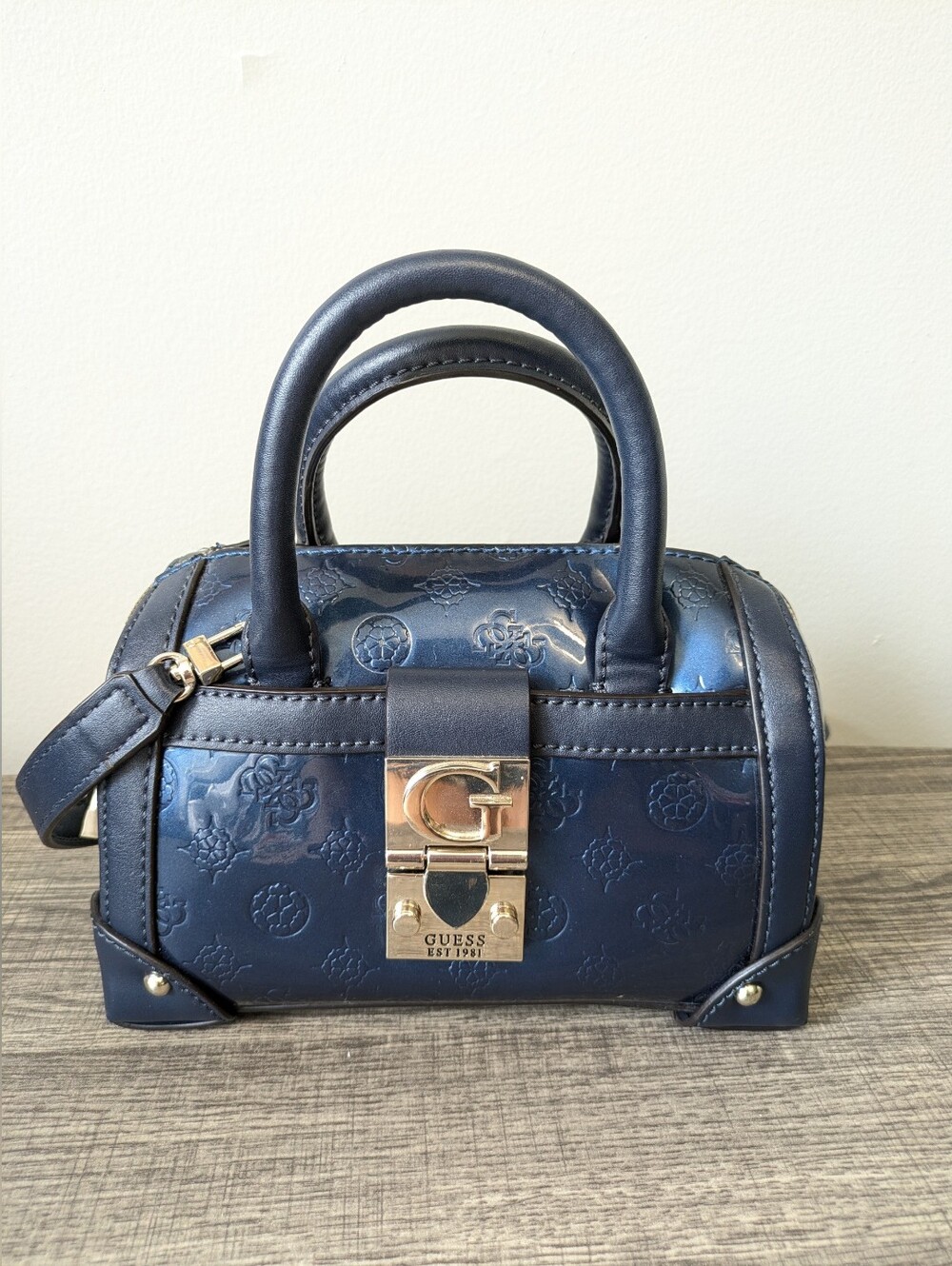 GUESS Y2K Patent Monogram Top Handle Barrel Bag